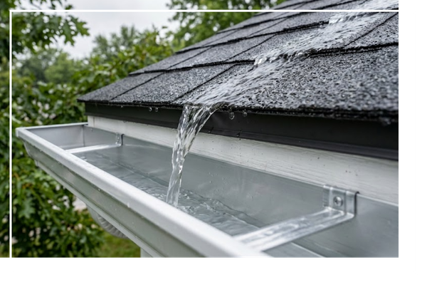 water running off roof in to gutters