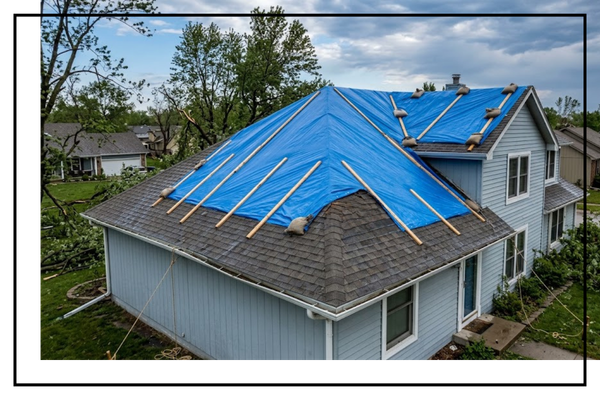 roof with tarp on it from storm damage